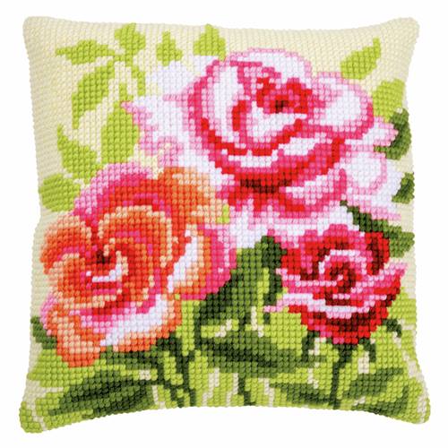 Roses Printed Chunky Cross Stitch Cushion Front Kit
