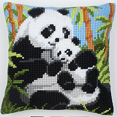 Mother & Baby Panda vervaco Chunky Cross Stitch Cushion Front Ki
