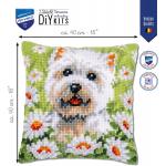 Westie In Flowers Printed Chunky Cross Stitch Cushion Front Kit