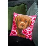 Puppy In Roses Chunky Cross Stitch Cushion Front Kit By Vervaco