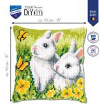 Rabbits & Butterfly Chunky Cross Stitch Cushion Front Kit 40x40c