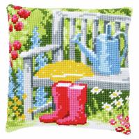 Wellies In My Garden ~  Chunky Cross Stitch Cushion Front Kit
