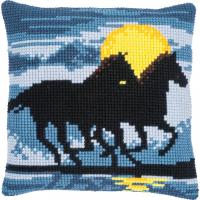 Horses In moonlight Printed chunky cross stitch cushion front ki