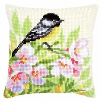 Tit & Blossoms Chunky Cross Stitch Cushion Front Kit