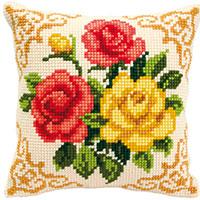Mixed Roses. Vervaco Chunky Cross Stitch Cushion Front Kit