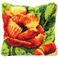 Single Poppy Latch Hook Cushion Front Kit Vervaco