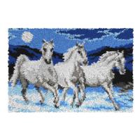 Grey Horses Latch Hook Rug Making Kit. Orchidea, 50x74cm