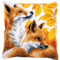Chunky Cross Stitch Cushion Front Kit Vervaco - Foxes In Autumn