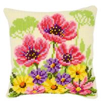 Flower Field With Poppies Chunky Cross Stitch cushion front Tape