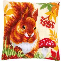 Autumn Squirrel Vervaco Printed Cross Stich Cushion Front Kit