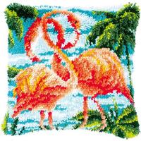 Two Flamingos Latch Hook Cushion Front Kit Vervaco
