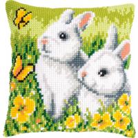 Rabbits & Butterfly Chunky Cross Stitch Cushion Front Kit 40x40c