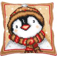 Xmas Penguin Chunky Cross Stitch Cushion Front Kit 40x40cm