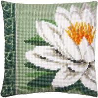 White Lotus Flower Printed Chunky Cross Stitch Cushion Front Tap