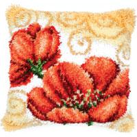 Gold Swirl Poppies Latch Hook cushion Front kit 16x16"