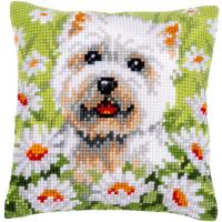 Westie In Flowers Printed Chunky Cross Stitch Cushion Front Kit