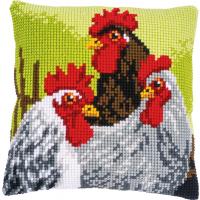 Chunky Cross Stitch Cushion Front Kit Vervaco - Rooster & Chicks