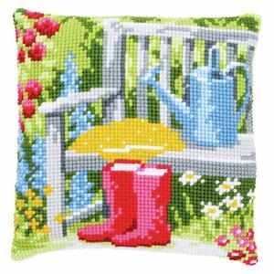 Wellies In My Garden ~  Chunky Cross Stitch Cushion Front Kit