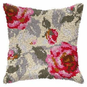 Pink Roses (4123) Latch Hook Cushion Front Kit. Orchidea, 40x40c