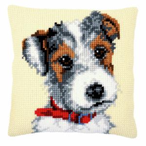 Cute Jack Russell Printed Chunky Cross Stitch Cushion Front Kit