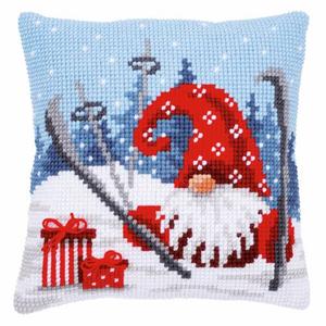 Crashed Skiing Gnome ~ Chunky Cross Stitch Cushion Front Kit