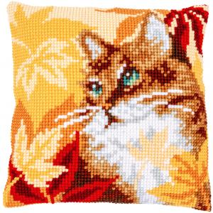 Chunky Cross Stitch Cushion Front Kit Vervaco - Cat & Autumn Lea