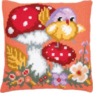 Bird On A Mushroom Chunky Cross Stich Cushion Kit 40x40cm