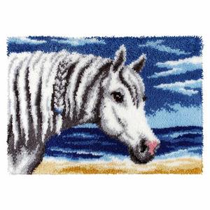 White Horse Latch Hook Rug Making Kit. Orchidea, 50x74cm
