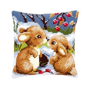 Snow Rabbits Chunky Cross Stitch Cushion Front Kit 40x40cm