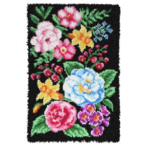 Flowers on Black Latch Hook Rug Making Kit. Orchidea, 50x74cm