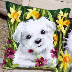 Westie In Daffodils Chunky Cross Stitch Cushion Front Kit