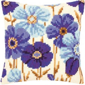 Blue Flowers  ~  Chunky Cross Stitch Cushion Front Kit