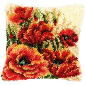 Poppy Bouquet Latch Hook Cushion Front Kit 40x40cm