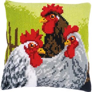 Chunky Cross Stitch Cushion Front Kit Vervaco - Rooster & Chicks